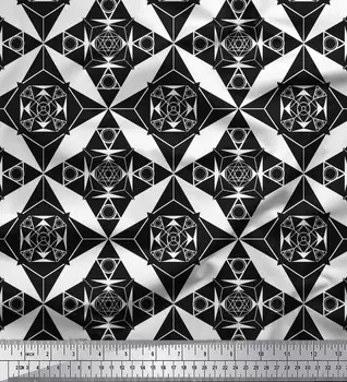 Черная японская креп-сатиновая ткань Soimoi, ткань с геометрическим звездным принтом и геометрическим принтом, 42 дюйма по метрам 42 Inch Wide - Poly Crepe фиолетовый