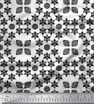 Черная японская креп-сатиновая ткань Soimoi, ткань с геометрическим звездным принтом и геометрическим принтом, 42 дюйма по метрам 42 Inch Wide - Poly Crepe чёрный