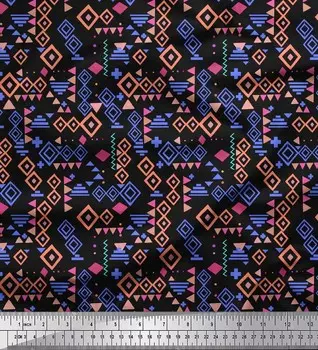 Черная японская креп-сатиновая ткань Soimoi, ткань с геометрическим принтом и бриллиантами, 42 дюйма по метрам 42 Inch Wide - Poly Crepe фиолетовый