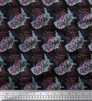Черная японская креп-сатиновая ткань Soimoi, ткань с принтом в виде звезд и фейерверков на метр, 42 дюйма 42 Inch Wide - Poly Crepe чёрный
