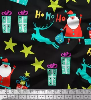Черная японская креп-сатиновая ткань Soimoi, ткань с принтом для детей и подарков Санта-Клауса, 1 метр, 42 дюйма 42 Inch Wide - Cotton Voile чёрный