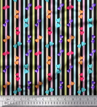 Черная японская креп-сатиновая ткань Soimoi, ткань в полоску с принтом в виде сердца, 42 дюйма по метрам 42 Inch Wide - Poly Crepe зелёный