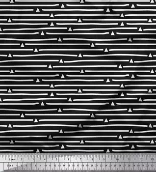 Черная японская креп-сатиновая ткань Soimoi, ткань с треугольным и линейным геометрическим принтом, 1 метр 42 дюйма 42 Inch Wide - Cotton Voile чёрный