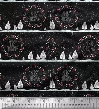 Черная японская креп-сатиновая ткань Soimoi, ткань с принтом «красные ягоды и счастливое Рождество», по метрам, 42 дюйма 42 Inch Wide - Poly Crepe чёрный