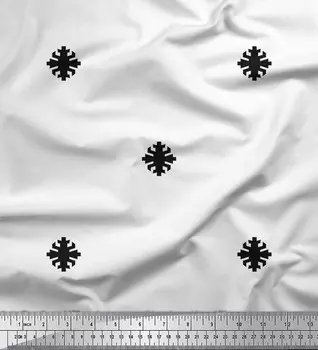 Черная японская креп-сатиновая ткань Soimoi, ткань с принтом Butidar Jamdani, 42 дюйма по метрам 42 Inch Wide - Poly Crepe чёрный