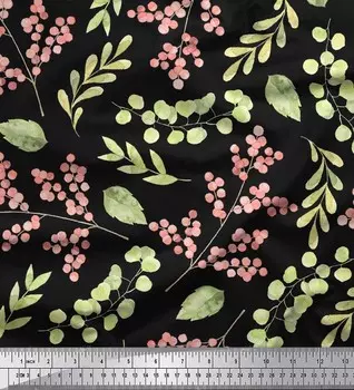 Черная японская креп-сатиновая ткань Soimoi, ткань для рукоделия с принтом красных ягод и листьев шириной 42 дюйма по метрам 42 Inch Wide - Poly Crepe синий