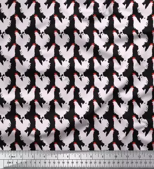 Черная японская креп-сатиновая ткань Soimoi, ткань с принтом курицы и птицы, 1 метр, 42 дюйма 42 Inch Wide - Poly Crepe зелёный