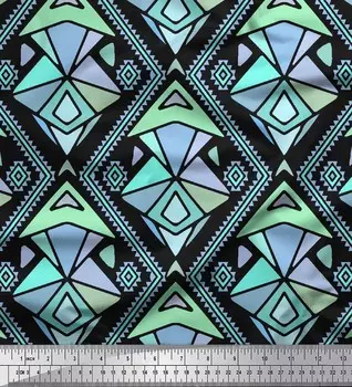 Черная японская креп-сатиновая ткань Soimoi, ткань с ромбовидным и треугольным геометрическим принтом, 1 метр 42 дюйма 42 Inch Wide - Cotton Voile чёрный