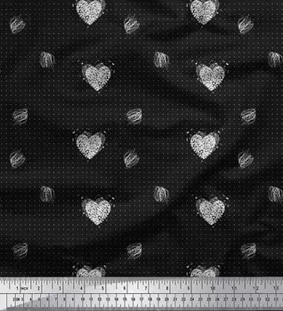 Черная японская креп-сатиновая ткань Soimoi, ткань с принтом в виде сердечек и точек, 1 метр, 42 дюйма 42 Inch Wide - Poly Crepe зелёный