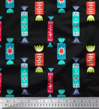 Черная японская креп-сатиновая ткань Soimoi, ткань с принтом в виде конфет и еды, 42 дюйма 42 Inch Wide - Poly Crepe чёрный