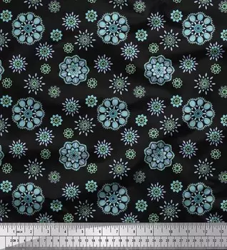 Черная японская креп-сатиновая ткань Soimoi, ткань для рукоделия с художественным цветочным принтом мандалы, 42 дюйма, по метрам 42 Inch Wide - Cotton Voile чёрный