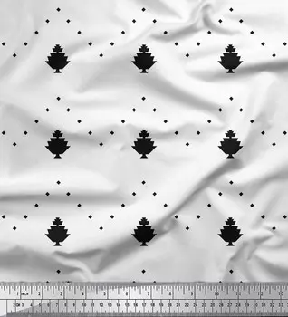 Черная японская креп-сатиновая ткань Soimoi, ткань с принтом Butidar Jamdani, 1 метр, 42 дюйма 42 Inch Wide - Poly Crepe чёрный