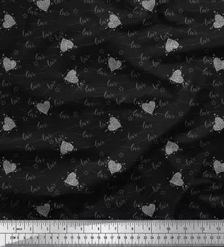Черная японская креп-сатиновая ткань Soimoi, ткань с принтом в виде сердца и любви, ткань по метрам, 42 дюйма 42 Inch Wide - Poly Crepe чёрный