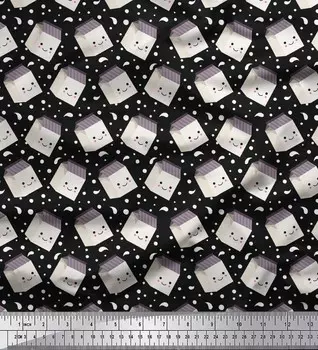 Черная японская креп-сатиновая ткань Soimoi в горошек и коробка для упаковки пищевых продуктов, кухонная ткань с принтом по метрам, 42 дюйма 42 Inch Wide - Poly Crepe чёрный