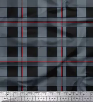 Черная японская креп-сатиновая ткань Soimoi в клетку с принтом в клетку, 42 дюйма по метрам 42 Inch Wide - Poly Crepe чёрный