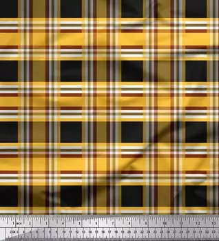 Черная японская креп-сатиновая ткань Soimoi в клетку с принтом в клетку, 42 дюйма по метрам 42 Inch Wide - Poly Crepe коричневый