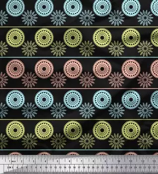 Черная японская креп-сатиновая ткань Soimoi в полоску и с принтом мандалы по метрам 42 дюйма 42 Inch Wide - Cotton Voile чёрный