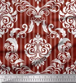 Черная японская креп-сатиновая ткань Soimoi в полоску и с векторным рисунком, ткань с дамасским принтом, 1 метр, 42 дюйма 42 Inch Wide - Cotton Voile кирпич красный