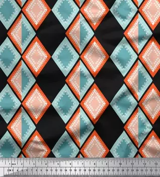 Черная японская креп-сатиновая ткань Soimoi в полоску и с ромбовидным геометрическим принтом, 42 дюйма по метрам 42 Inch Wide - Poly Crepe зелёный