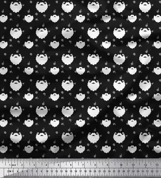 Черная японская креп-сатиновая ткань Soimoi в горошек и с рождественским принтом в виде усов Санта-Клауса, 42 дюйма по метрам 42 Inch Wide - Poly Crepe чёрный