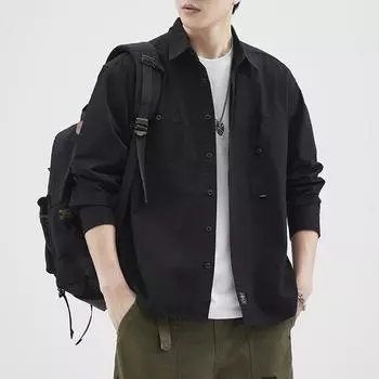 Черная японская ретро-рубашка для инструментов, мужская модная брендовая свободная рубашка большого размера, повседневная рубашка Ruffian, куртка, топ, модная M хаки