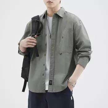 Черная японская ретро-рубашка для инструментов, мужская модная брендовая свободная рубашка большого размера, повседневная рубашка Ruffian, куртка, топ, модная M армия зеленый