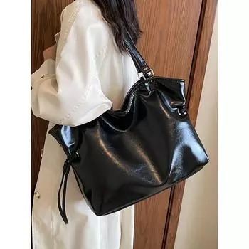 Черная яркая сумка большой емкости для женщин осень-зима новые сумки на плечо повседневная простая текстура сумка для поездок на работу (30cm<Max Length<50cm)