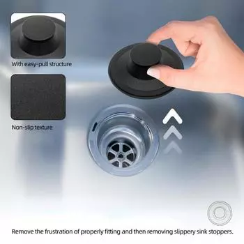 Черная резиновая заглушка для раковины Измельчитель отходов Пластиковая заглушка для раковины Сушилка для посуды Кухонная заглушка для воды Дробилка заглушка для раковины чёрный