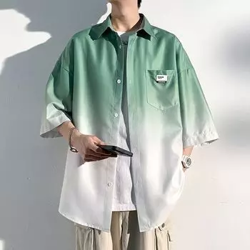 Черная розовая зеленая синяя мужская рубашка градиентная плиссированная рубашка с длинным рукавом свободная корейская рубашка модная повседневная рубашка большого размера пальто одежда S чёрный