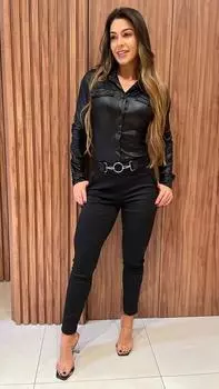 Черная рубашка из натуральной овчины ручной работы, повседневная, официальная, стильная, подлинная, женская XS чёрный