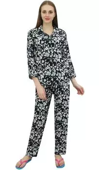 Черная рубашка на пуговицах Bimba с пижамной ночной одеждой с принтом на эластичном поясе 10 чёрный