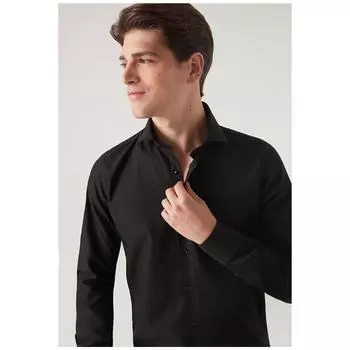 Черная рубашка узкого кроя с итальянским воротником