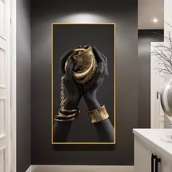Черная рука с золотыми украшениями, картины на холсте, плакаты и принты, африканское искусство, современные картины, украшение стены дома, фоновое украшение стены 20x40cm