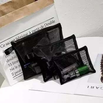 Черная сетчатая косметичка на молнии, косметичка, женская дорожная банная косметичка, набор для хранения губной помады, косметичка, чехол для девочек S