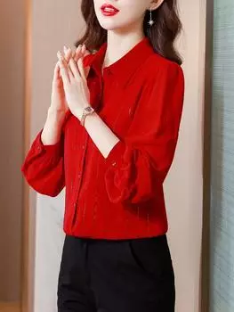 Черная шифоновая рубашка, женская одежда, нарядные топы ранней весны, красивая маленькая рубашка, блузка с длинными рукавами 4XL чёрный