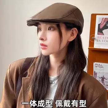 Черная шляпа-перпендикуляр для женщин на осень и зиму, ретро-шляпа из искусственной кожи с утиным язычком, британский берет-реверсивный берет для газетчика-художника M56-58cm