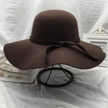 Черная шляпа с большим карнизом в стиле ретро, шерстяная шляпа, повседневная осенне-зимняя шляпа, универсальная, куполообразная, корейская маленькая шляпа, британская чёрный