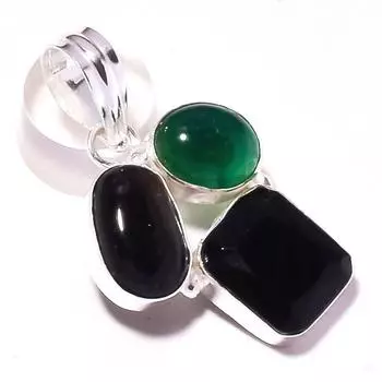 Черная шпинель Черный и зеленый оникс Подвеска из драгоценного камня Украшения ручной работы 1,7 W9L31