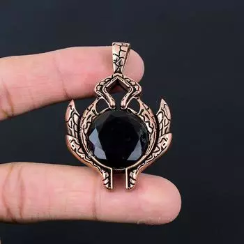 Черная шпинель, драгоценный камень, кулон ручной работы из чистой медной проволоки, завернутый в ювелирное изделие на День Благодарения 2.17 inches чёрный