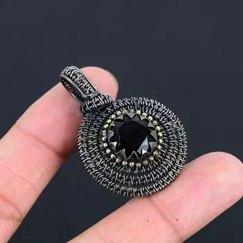 Черная шпинель, драгоценный камень, медная проволока ручной работы, удивительный кулон для нее 1.77 Inches чёрный