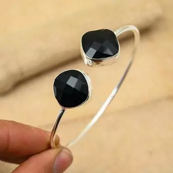 Черная шпинель, драгоценный камень ручной работы, стерлинговое серебро 925 пробы, ювелирные манжеты для свадебного подарка Adjustable чёрный