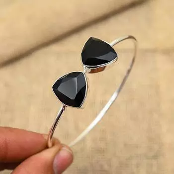 Черная шпинель, драгоценный камень ручной работы, стерлинговое серебро 925 пробы, ювелирные манжеты для свадебного подарка Adjustable чёрный