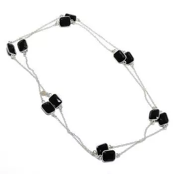 Черная шпинель ручной работы из стерлингового серебра 925 пробы Подарочное ювелирное ожерелье 36 дюймов w0b72