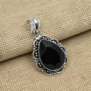 Черная шпинель Великолепный драгоценный камень 925 Твердый стерлинговый серебристый кулон ручной работы 1.77 Inches чёрный