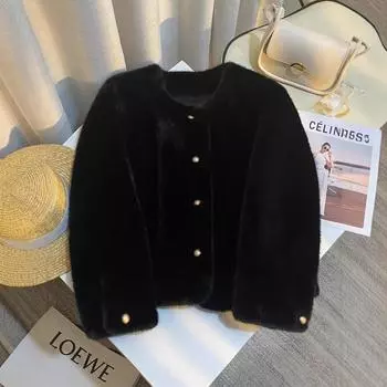 Черная шуба из меха норки премиум-класса, женская, зимняя новинка 2024 года, не линяет, универсальный топ в иностранном стиле S чёрный