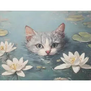 Черная Собака Кошка в Кувшинках Моне Винтаж Забавный Классическая Живопись Постер Холст Живопись Настенная Картина Декор для Спальни Гостиной 21cm30cm NoFrame