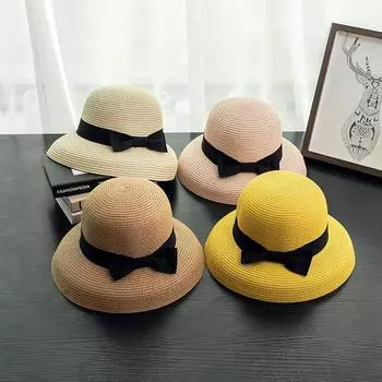 Черная соломенная шляпа с бантом и лентой, классические однотонные солнцезащитные шляпы, элегантные летние пляжные шляпы для женщин, для ежедневного использования one size жёлтый