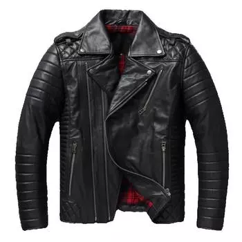 Китайский размер черная стеганая кожаная куртка мужская из натуральной коровьей кожи куртки мягкая мужская одежда мужская кожаная куртка осеннее пальто M чёрный
