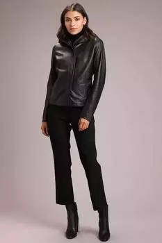 Черная стильная куртка из натуральной мягкой овчины в стиле мотоцикла для женщин-байкеров XS чёрный