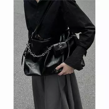 Черная сумка большой вместимости для подмышек Spice Girl Commuter Wind Tote Bag для матери и ребенка Повседневная универсальная сумка через плечо с цепочкой в стиле ретро чёрный